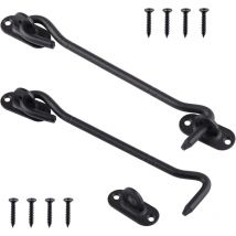 2 x 20 cm Crochets Cabine en Acier Inoxydable Noir - Loquets Crochet de Porte – Serrure à Crochet de Porte pour Porte Coulissante, Armoire, Cabanon,
