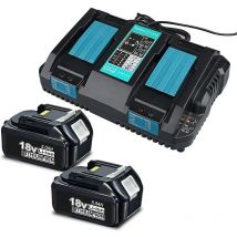 Pdstation - 2X 5.0Ah 18V Akkus für Makita 18V Akku und Dual Port Ladegert DC18RD Passend für Makita 18V Akku BL1860 BL1850B BL1830 1840 BL1850