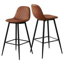 2 x Bar Stools, Faux Leather Diamond Backrest Chairs for Kitchen Island Bar 75cm Height, Brown