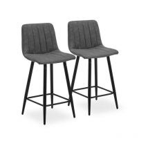 Clipop - 2 x Bar Stools, Faux Leather Upholstered Dining Stools for Kitchen Counter, Grey