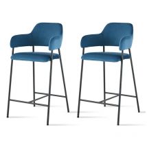 Clipop - 2 x Bar Stools, Velvet Breakfast Barstools, Modern Upholstered Chair, Seat High 65cm,Blue