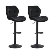 Clipop - 2 x Bar Stools, Velvet Height Adjustable Breakfast Barstools with Swivel Gas Lift and Steel Footrest, Black