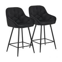 Clipop - 2 x Bar Stools, Velvet Thick Padded Breakfast Kitchen Bar Chairs with Armrest and Footrest, Seat Height 65cm, Black