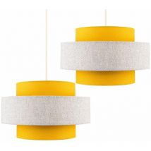 2 x Ceiling Pendant Light Shades In Mustard & Grey Herringbone