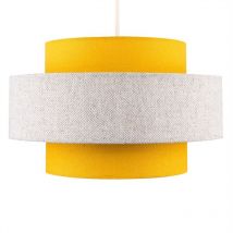 Weaver Pair of Modern Ceiling Pendant Light Shades In Mustard and Grey Herringbone Finish