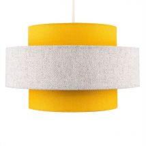 2 x Ceiling Pendant Light Shades In Mustard & Grey Herringbone