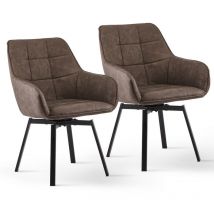 2 X Dining Chairs, Faux Leather Thick Padded 360°Swivel Armchair with Backrest and Metal Legs, Brown