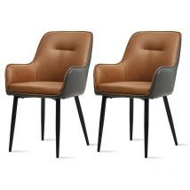 Clipop - 2 x Dining Chairs, Retro Faux Leather Armchairs Upholstered Seat Leisure Lounge Chairs with Arms Backrest, Browngrey
