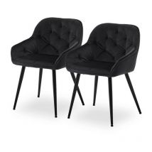 2 x Dining Chairs, Velvet Fabric Thick Padded Upholstered Seat Tub Leisure Chair with Armrest, Black