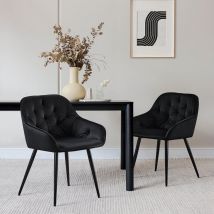 Clipop - Velvet Dining Chairs Set of 2 Thick Padded Seat Kitchen Chair with Arms and Metal Legs Accent Chairs for Living Room Dining Room, Black