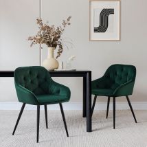 Clipop - Velvet Dining Chairs Set of 2 Thick Padded Seat Kitchen Chair with Arms and Metal Legs Accent Chairs for Living Room Dining Room, Green