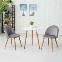 Dining Chairs,2x Velvet Kitchen Leisure Chairs with Backrest and Wooden Style, Grey