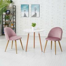Clipop - Dining Chairs,2x Velvet Kitchen Leisure Chairs with Backrest and Wooden Style, Pink