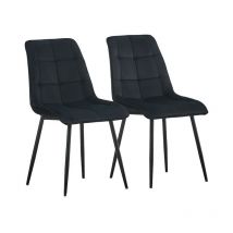 2 X Dining Chairs, Velvet Upholstered Kitchen Chairs with Backrest and Metal legs, Black