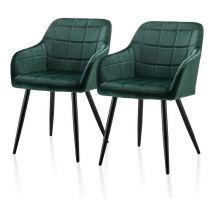 2 x Dining Chairs, Velvet Upholstered Kitchen Counter Chair, Green