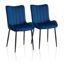 2 x Dining Chairs, Velvet Upholstered Kitchen Counter Chair, Lounge Reception Chair for Kitchen Living room, Blue