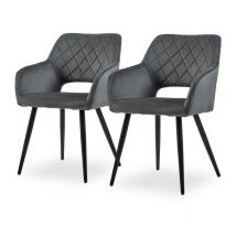 Clipop - 2 x Dining Chairs, Velvet Upholstered Kitchen Counter Chair, Lounge Reception Chairs for Dining Room, Grey