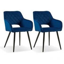 2 x Dining Chairs, Velvet Upholstered Kitchen Counter Chair, Lounge Reception Chairs for Dining Room, Blue