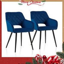 2 x Dining Chairs, Velvet Upholstered Kitchen Counter Chair, Lounge Reception Chairs for Dining Room, Blue