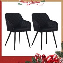 Clipop - Dining Chairs 2x Velvet Upholstered Seat Kitchen Chairs with Armrests Black