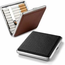 2 x Étui à Cigarettes Noir en métal/Cuir pu de Haute qualité, élégant étui à Cigarettes Brun retenu grâce à l'application Brune en étui à Cigarettes