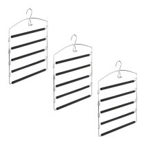 6 x Hosenbügel platzsparend, Hosenkleiderbügel mehrfach, Metall, gepolstert, hbt: 44,5x37x2,7 cm, silber/schwarz