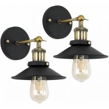 Minisun - 2 x Industrial Black & Antique Brass Wall Lights s - No Bulbs