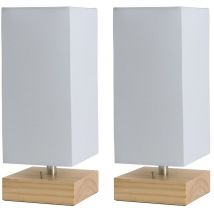 Valuelights - Alfis Pair of Modern Pine Wood and White Bedside Table Lamps with usb Charging Ports