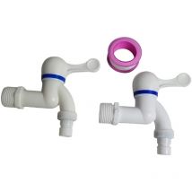 2 x Robinet quart de tour en plastique 3/4 + Ruban de ptfe