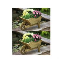 2 x Smart Garden Wooden Wheelbarrow Flower Planter Tan Ornament 5020030