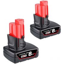 2 xErsatz Milwaukee M12 12 v Lithium-Ionen 8.0 Ah Hochleistungsakku 48-11-2402