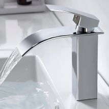 Moderner Wasserfall-Badezimmer-Wasserhahn, Waschbecken-Wasserhahn im eleganten Design, Messing-Mischbatterie, heißes und kaltes Wasser verfügbar,
