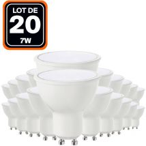 20 Ampoules GU10 7W eq. 40W Blanc Chaud 3000K Haute Luminosité