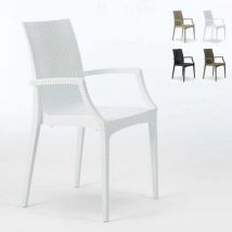 Lot de 20 chaises de jardin accoudoirs fauteuils bar café restaurant polyrotin Bistrot Arm Grand Soleil Blanc