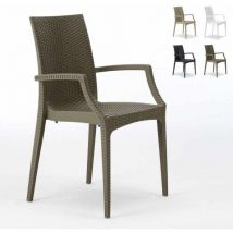 Lot de 20 chaises de jardin accoudoirs fauteuils bar café restaurant polyrotin Bistrot Arm Grand Soleil Marron