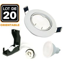 Europalamp - Lotto di 20. Illuminazione da incasso per interni 7W 4500K Luce neutra. GU10 led Anello da incasso regolabile e inclinabile + lampadina