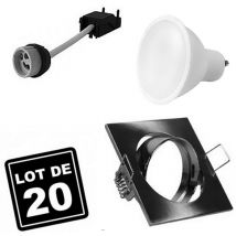 Europalamp - 20 focos 5 w Blanco neutro cuadrados empotrables orientables aluminio cepillado con GU10 led 4500 k