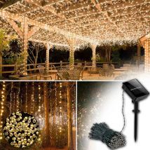 Phasat - 20 m LED-Solar-Lichterkette für drinnen und draußen, 8 Beleuchtungsmodi, wasserdicht, für Garten, Party, Beleuchtung, Dekoration, warmweiß