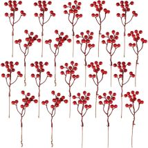 Thsinde - 20 Pack Artificial Red Berry Stems for Christmas Tree Decorations, Crafts, Wedding, Holiday, Winter Decor, Home Decor