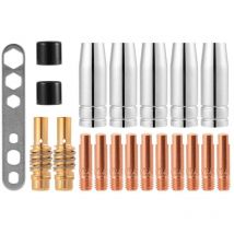 Beijiyi - 20 pieces welding nozzle contact tips 15AK mig/mag gas connection holder set M6 0.8 x 25 mm (10 x contact, 5 x nozzle, 2 x plug, 2 x