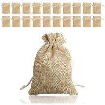 20 Pcs Sachets en Jute, Pochettes Sachets en Lin, Sac Cadeau réutilisable, Sac Toile de Jute Pochette Tissu Cordon Pochettes Sachets Chanvre avec