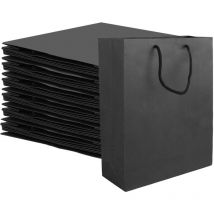 20 Pcs Sacs Cadeaux Noirs avec Poignée, Sac Cadeau Noir 28 x 10 x 33 CM/250g, Pochette Cadeau Noir, Sac Kraft Poignée pour Noël, Anniversaire,