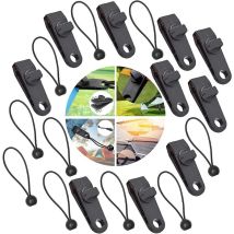 Dazzler – Clip per tenda – 10 clip nere e 10 corde elastiche – Accessori per tende da campeggio e coperture – 3 x 2,5 x 8 cm