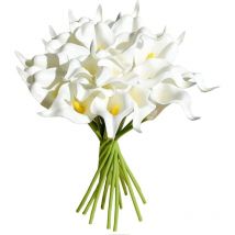 20 Pièces Artificielle Calla Lily Latex Fleurs Artificielle Mariée Mariage Bouquet pour Domicile Mariage Fête Maison Décorations (Blanche)
