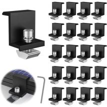 Roleader - 20 Pièces Supports de Panneau Solaire, 30 mm Fixation Panneau Solaire, Kit Panneau Solaire, pour Rail de Montage Photovoltaïque, avec Clé
