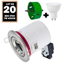 Europalamp - 20 Spot bbc Orientable RT2012 IP20 Alu brossé + Ampoule GU10 7W