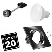 Europalamp - 20 Spots 5W Blanc chaud carré encastrable orientable Alu brossé avec GU10 led 2700K - Blanc Chaud 3000k
