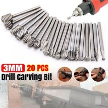 20 Stück Doppelschnitt-Hartmetallfräser, 3-mm-Schaft, rotierende Schneidebits, Zubehör für Dremel, Fordom, Flexwelle, für Holzschnitzerei,