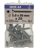20 vis agglo 5x50mm fraisée Tx inox A4 Vissal