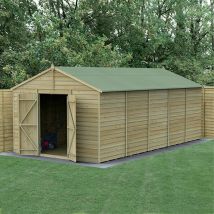 20' x 10' Forest 4Life 25yr Guarantee Overlap Pressure Treated Windowless Double Door Apex Wooden Shed (5.96m x 3.21m) - Natural Timber